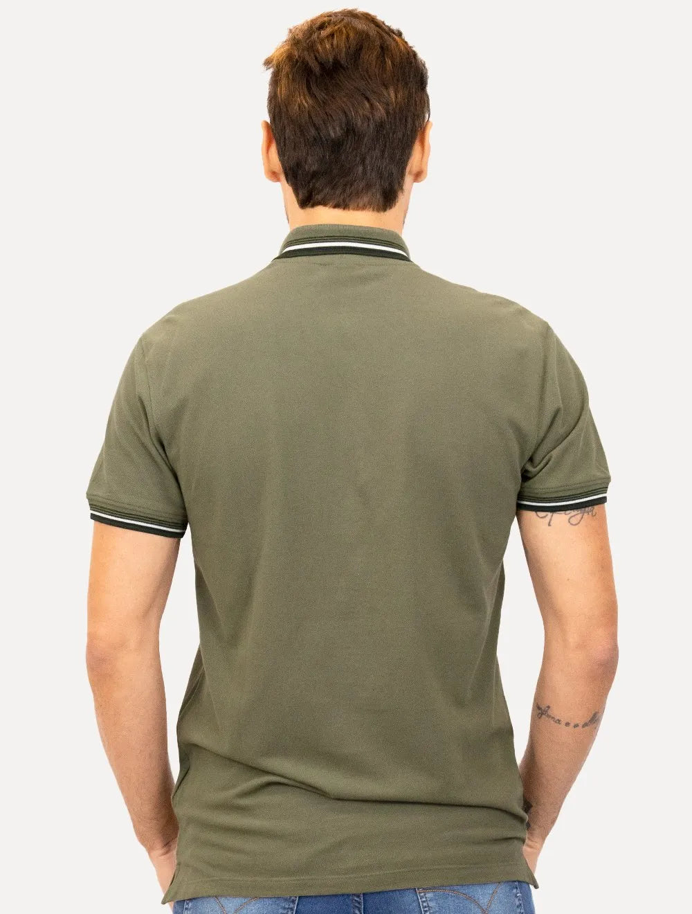 Polo Aramis Masculina Piquet Duplo 6 Frisos Verde Sálvia