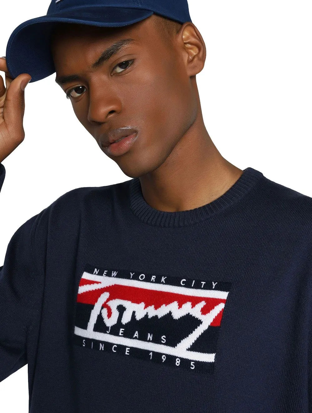 Suéter Tommy Jeans Masculino C-Neck Graphic Flag Sweater Azul Marinho