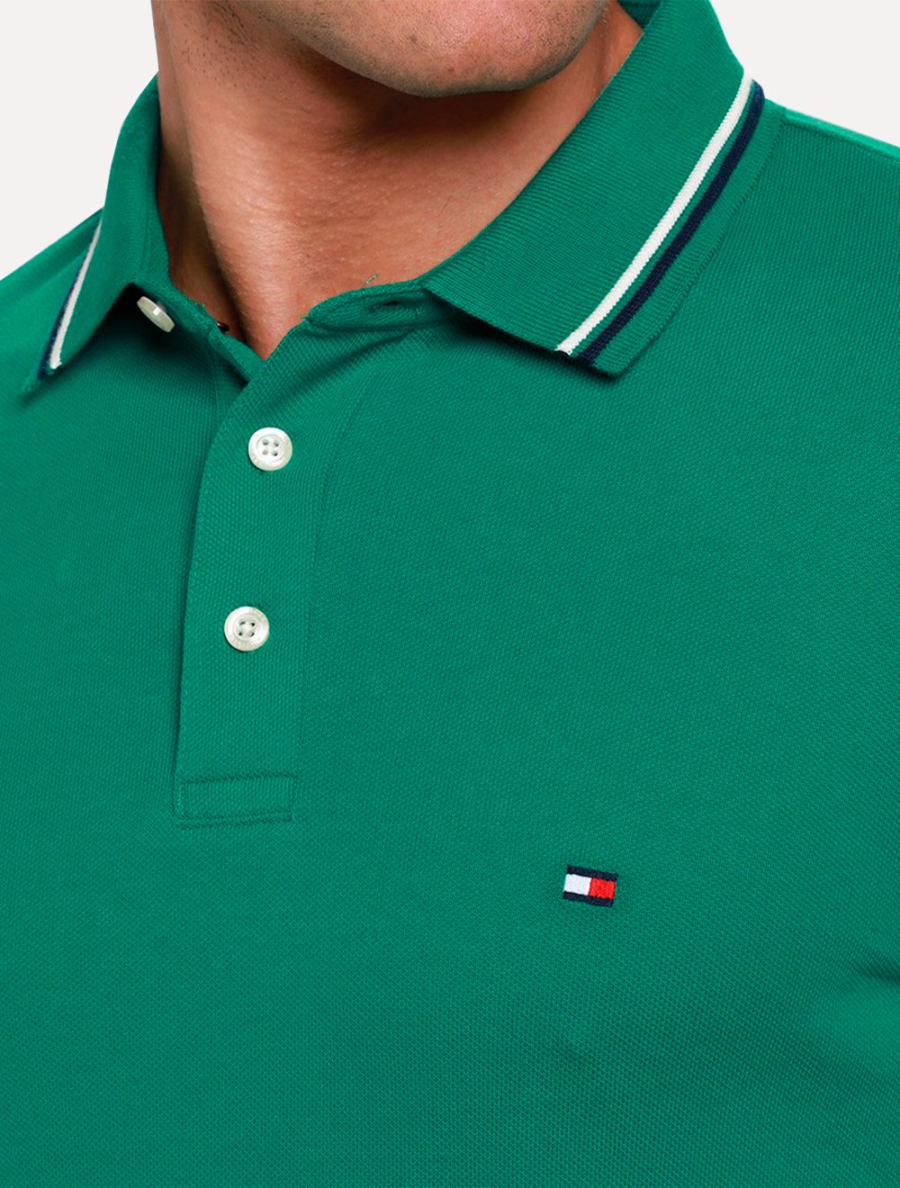 Camisa Polo Tommy Hilfiger Masculina Slim Malha Liquid Cotton Tipped Seasonal Verde