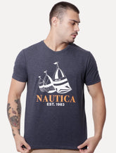 Camiseta Nautica Masculina Sailboat Logo Serif Azul Marinho Mescla