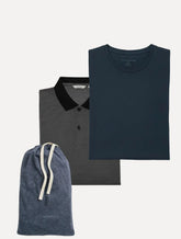 Kit Polo e Camiseta Dudalina Masculina Azul Marinho Listrado e Azul Marinho