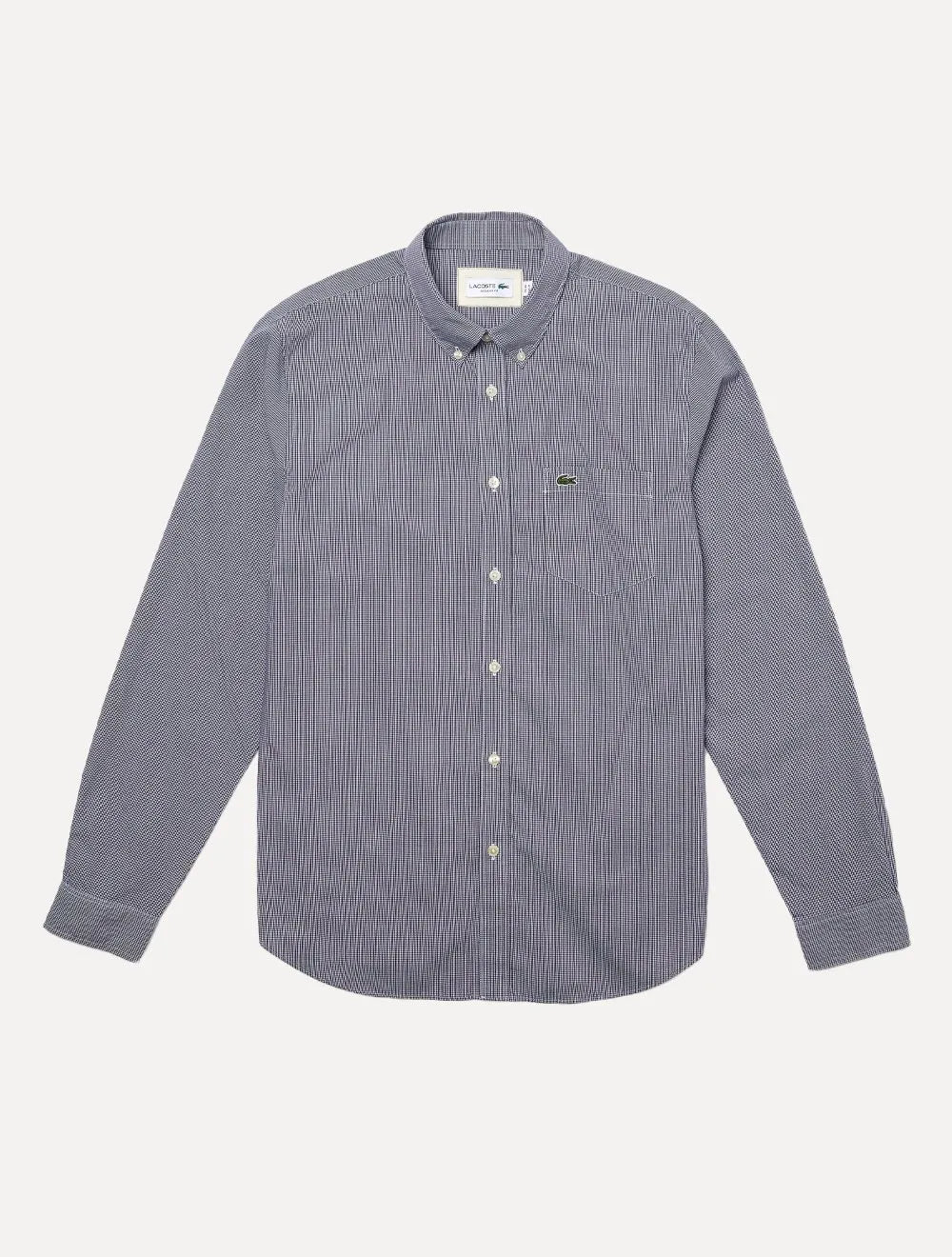 Camisa Lacoste Masculina Cotton Poplin Grid Branco/Azul Marinho