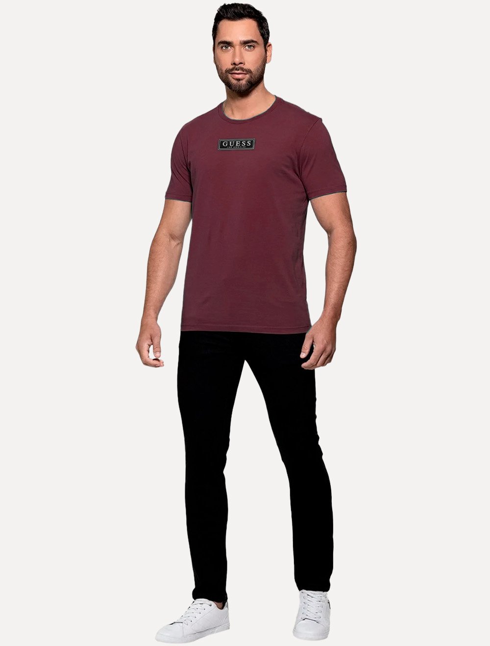 Camiseta Guess Masculina Patch Logo Bordô