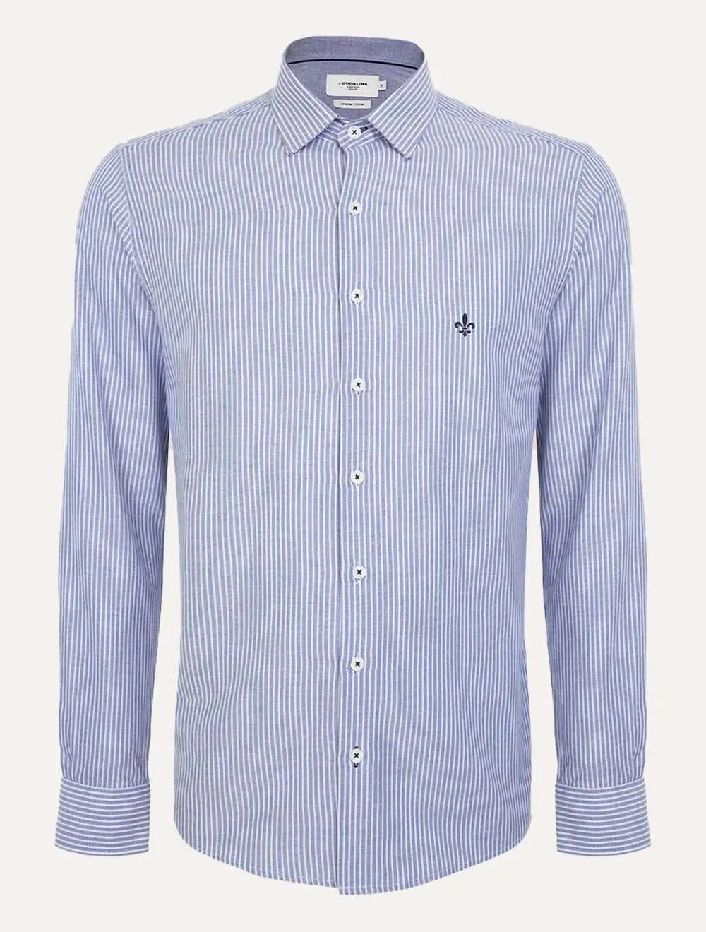 Camisa Dudalina Masculina Slim Superfine Cotton Listrada Azul Médio Mescla