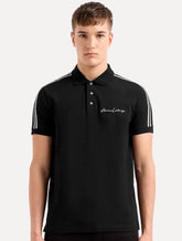 Polo Armani Exchange Masculina Regular Fit Logo Signature Preta