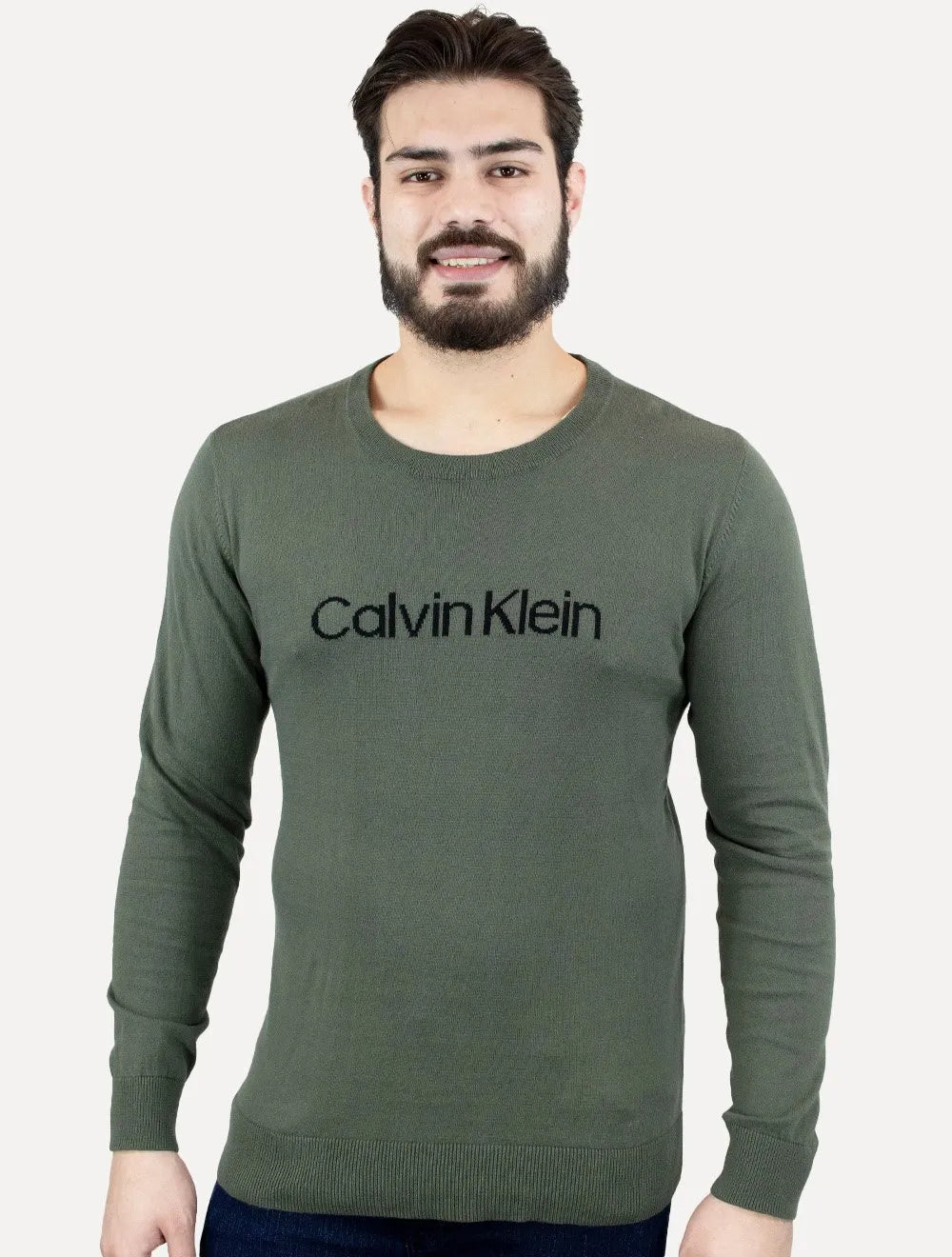 Suéter Calvin Klein Masculina Tricot Front Logo Verde Militar