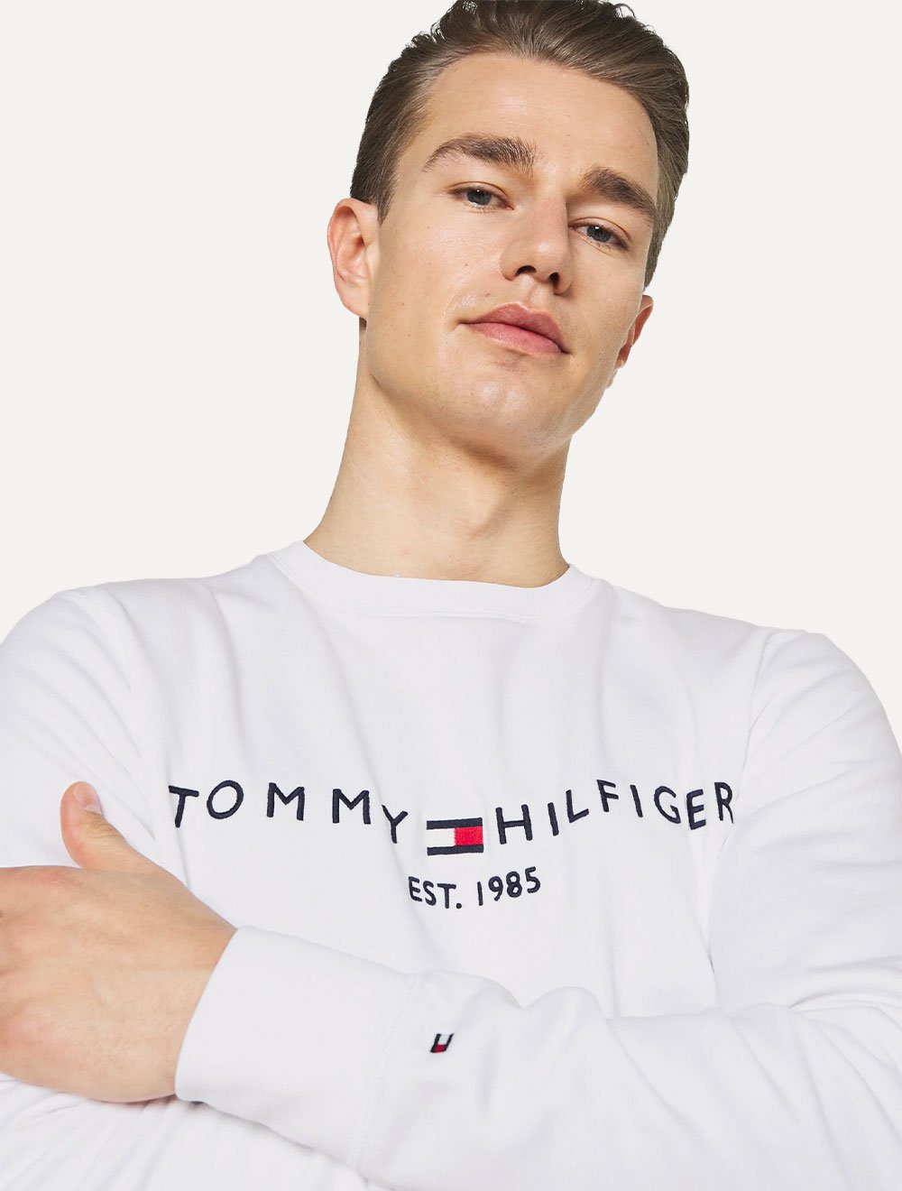 Moletom Tommy Hilfiger Masculino Fleece Logo Crewneck Branco