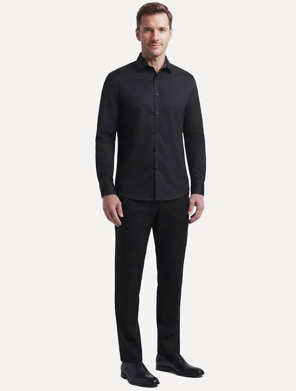 Camisa Dudalina Masculina Slim Superfine Cotton Mono Logo Lisa Tricoline Preta