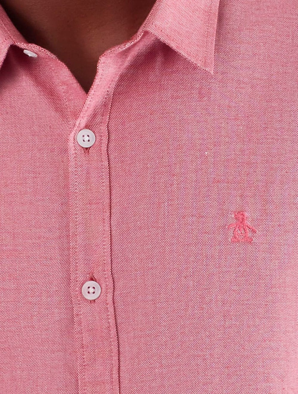 Camisa Original Penguin Masculina Manga Curta Regular Oxford Vermelho Mescla