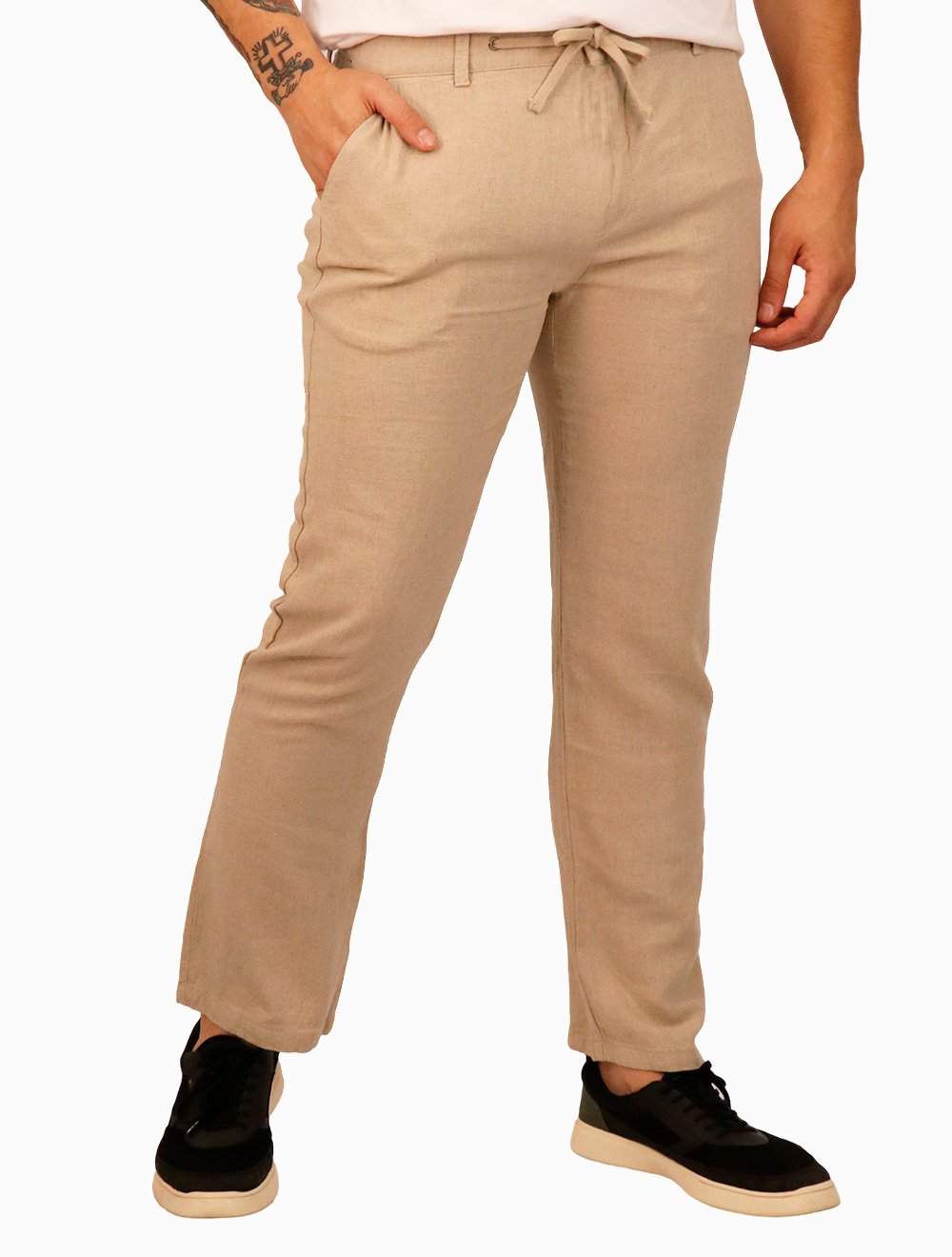 Calça Calvin Klein Jeans Masculina Linen Cáqui Mescla