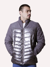 Jaqueta Victory Eagle Metalizada Puffer Recorte Cinza