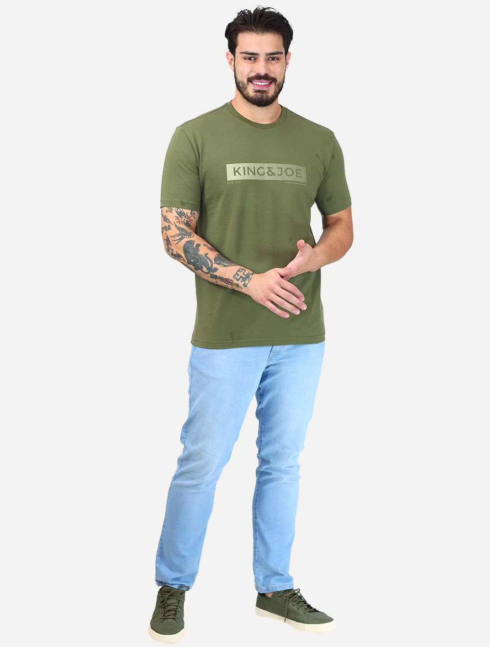 Camiseta King & Joe Masculina Premium Cotton Flex Block Stripe Verde