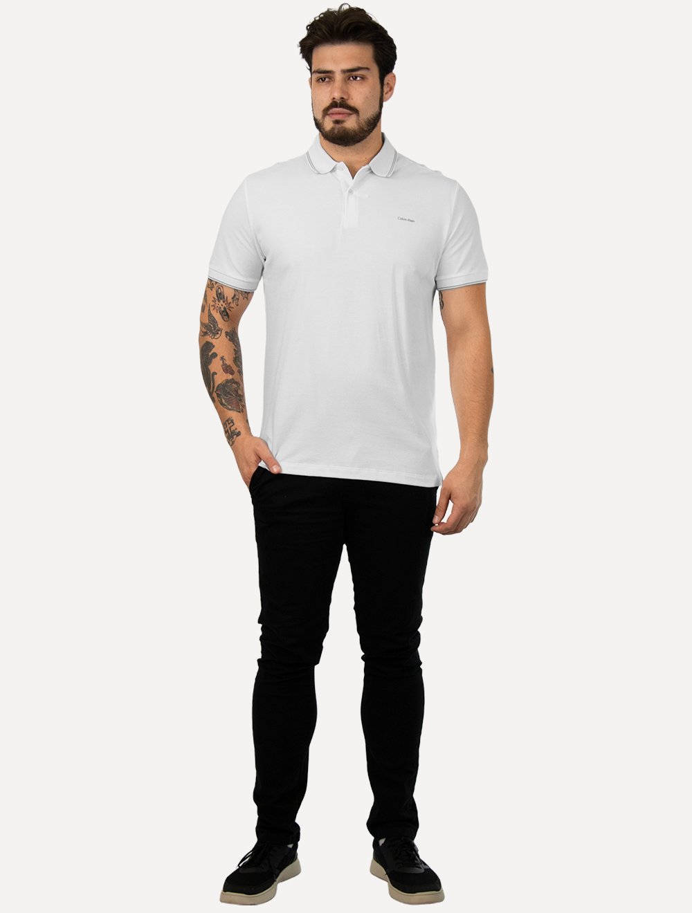 Polo Calvin Klein Piquet Regular Básica Friso Branca