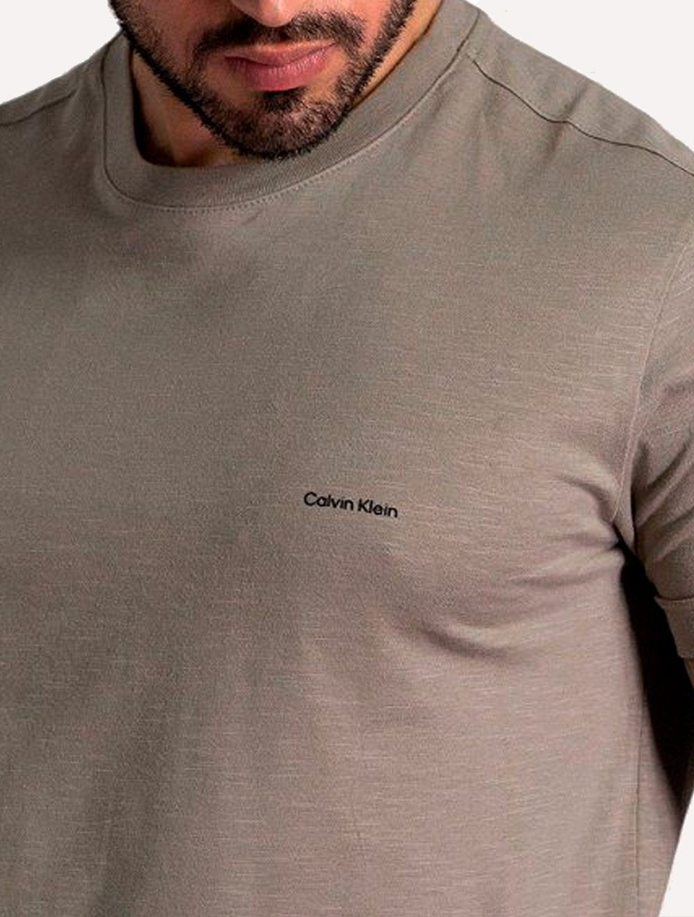 Camiseta Calvin Klein Masculina Flame New Logo Cáqui Mescla Claro