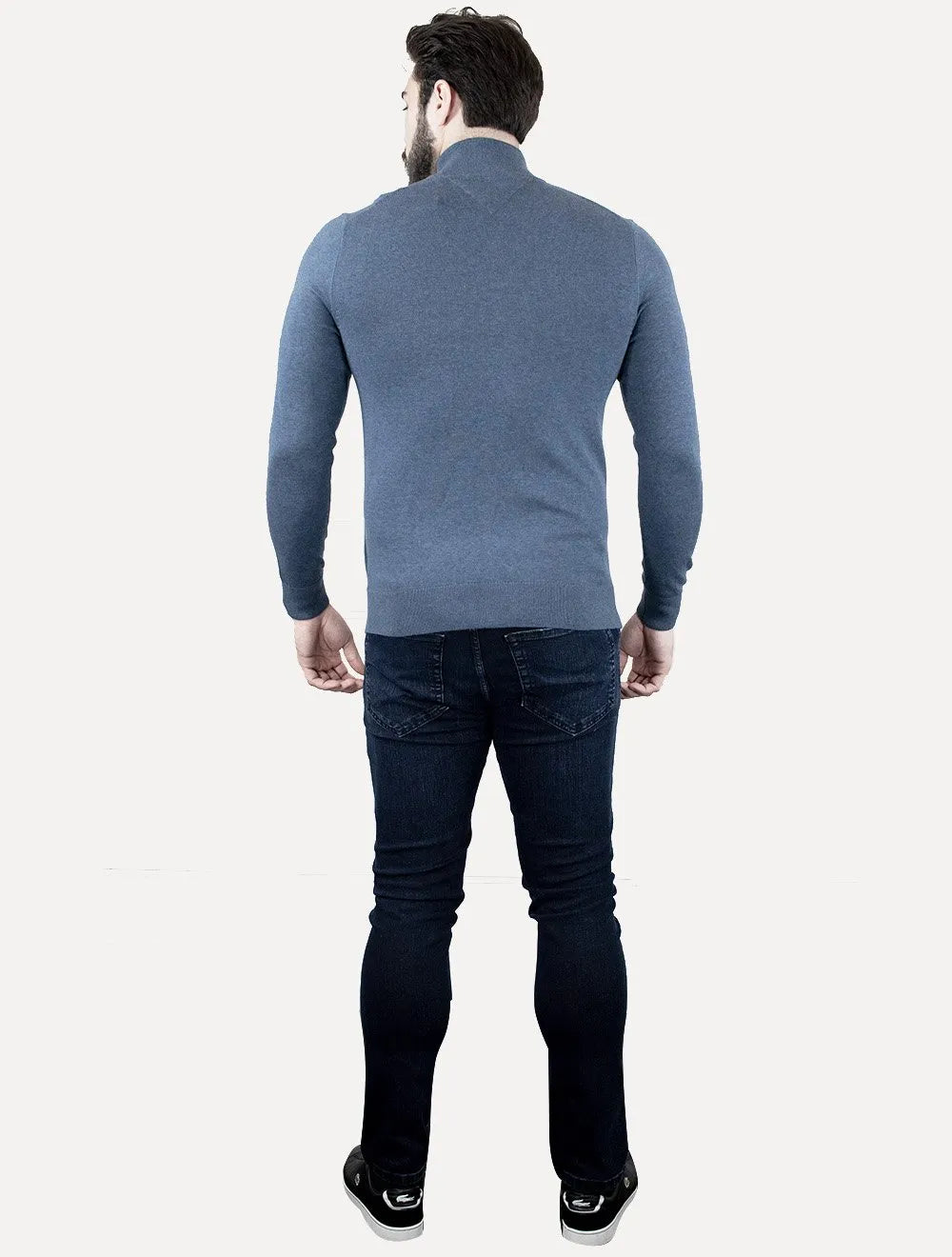 Suéter Tommy Hilfiger Masculino Essential Cotton Zip Through Azul Mescla