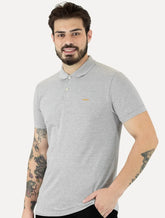 Polo Colcci Masculina Piquet Orange Logo Cinza Mescla Claro