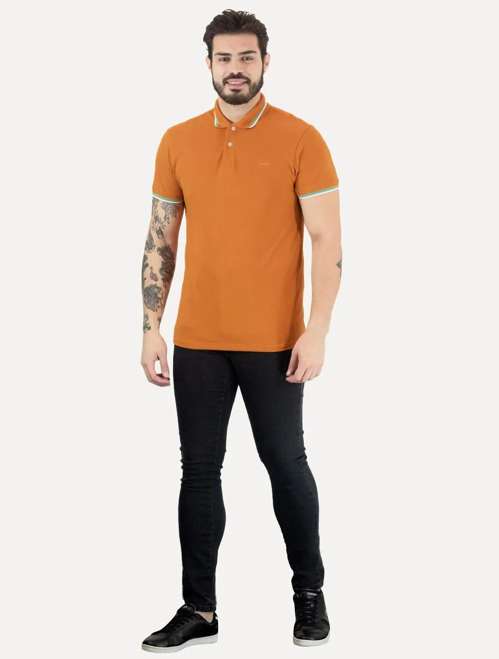 Polo Colcci Masculina Piquet Frisos Orange Logo Amarelo Escuro