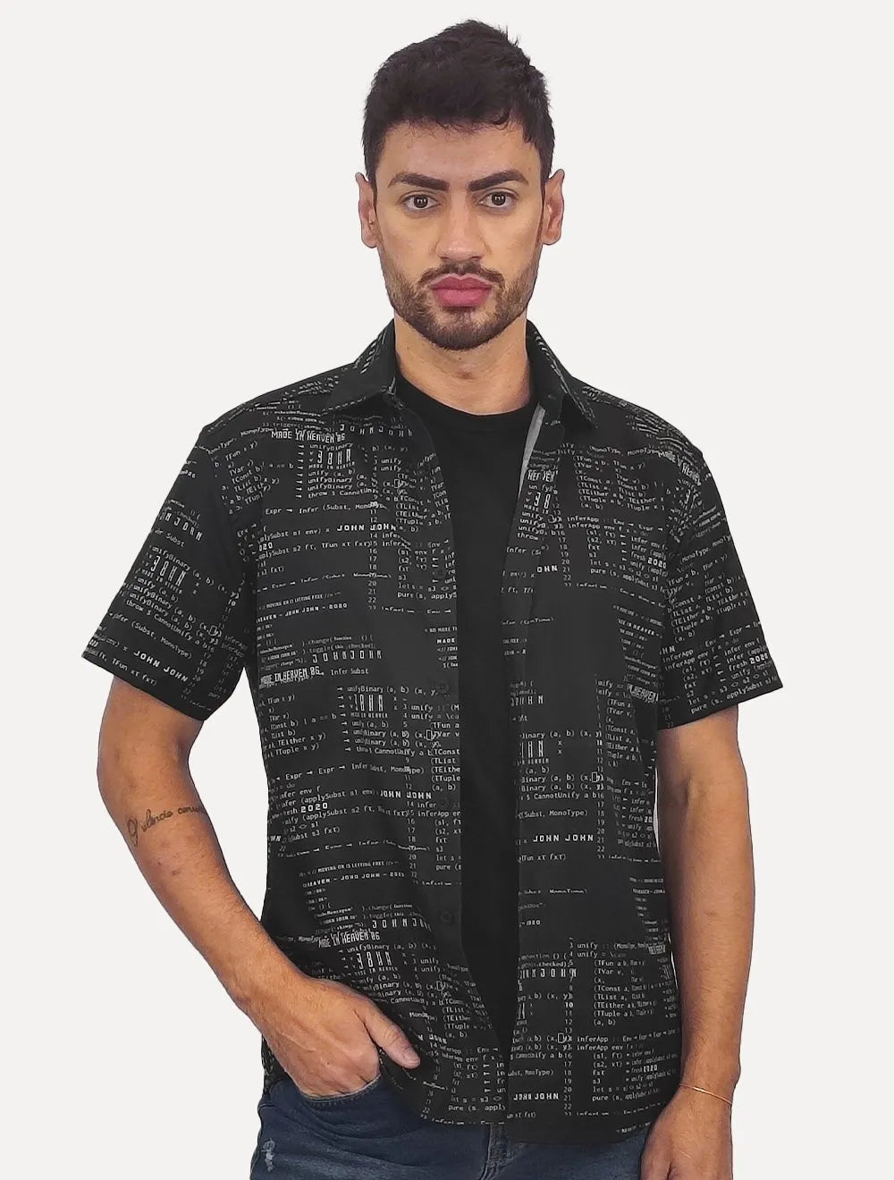 Camisa John John Masculina Manga Curta Heaven String Preta