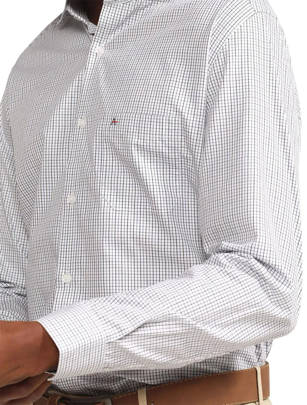 Camisa Aramis Masculina Regular Tricoline Micro Grid Xadrez Azul Preta Branca