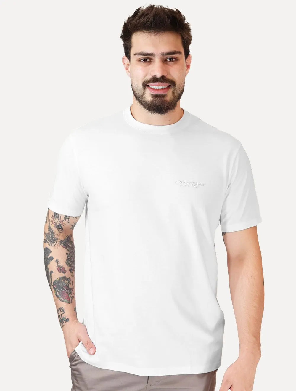 Camiseta Armani Exchange Masculina Milano New York Logo Branca
