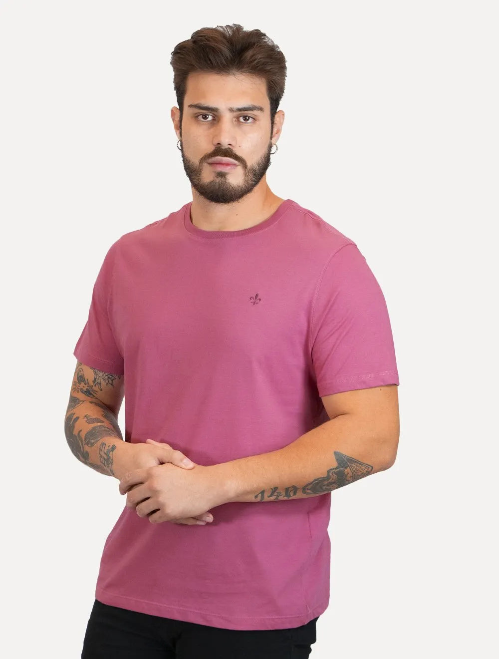 Camiseta Dudalina Masculina Essentials Modal Logo Rosa Médio