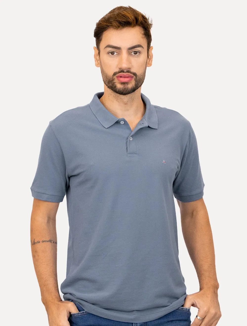 Polo Aramis Masculina Basic Piquet Azul Médio