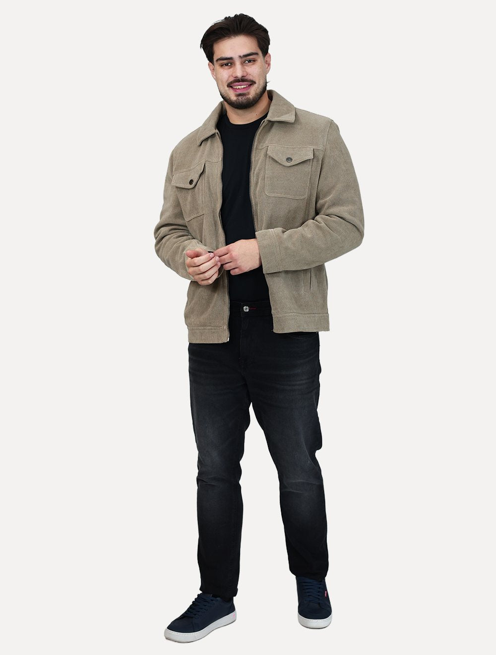 Jaqueta Dixen Masculina Cotelê Canelada Pockets FullZip Areia