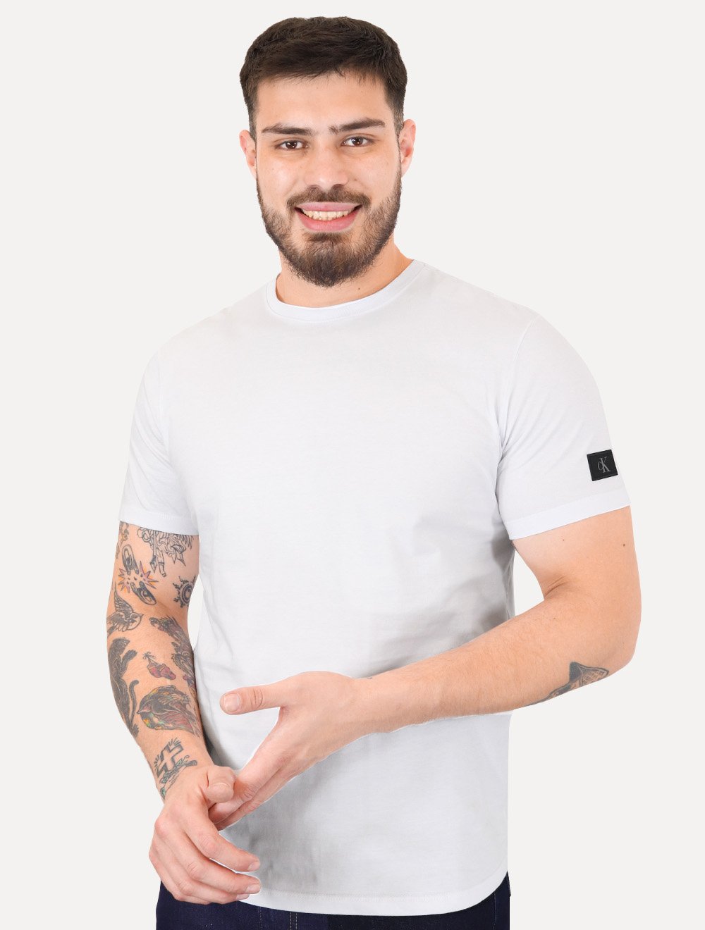 Camiseta Calvin Klein Jeans Masculina Patch CK Lateral Branca