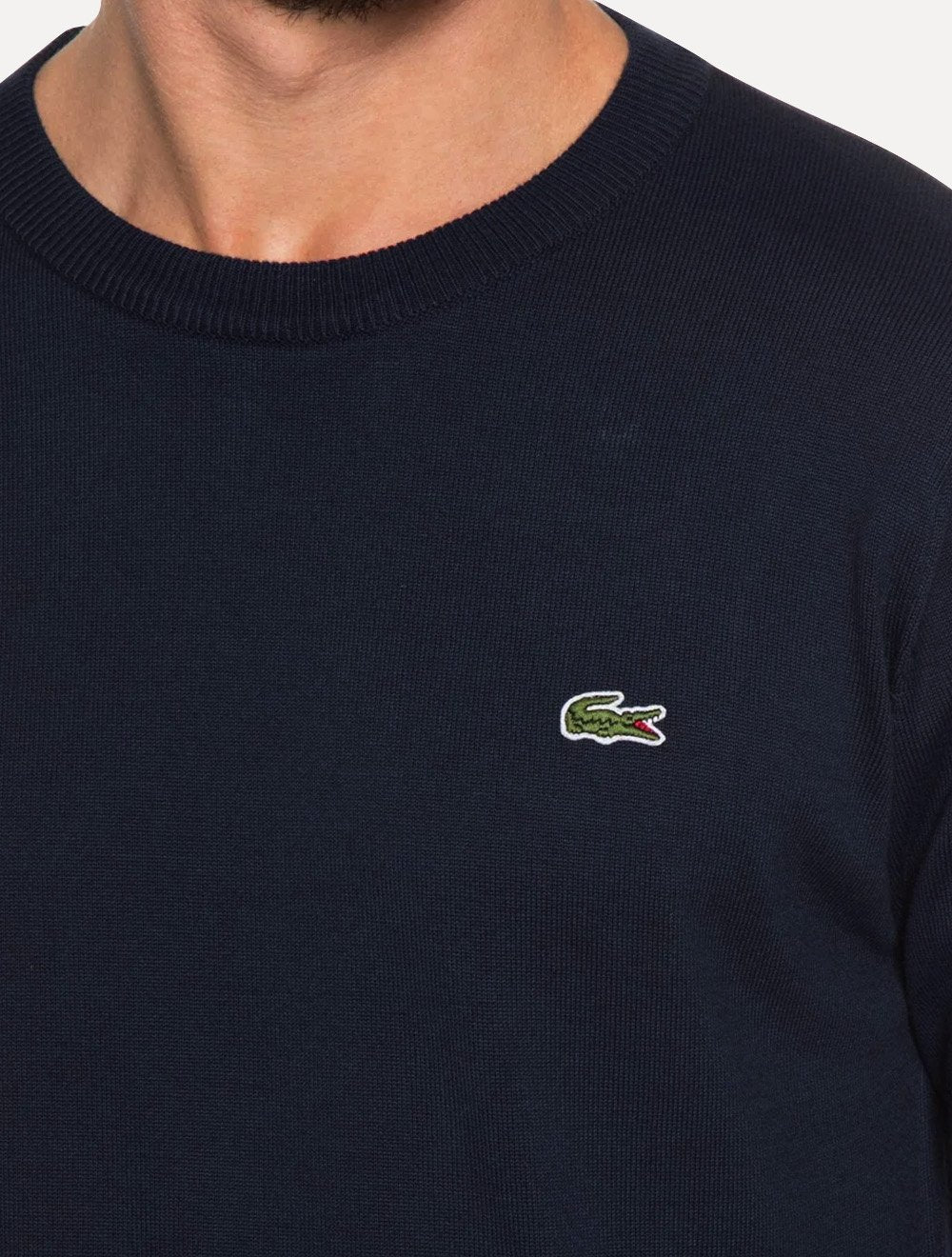 Suéter Lacoste Masculino Classic Fit Gola Redonda Lisa Logo Azul Marinho