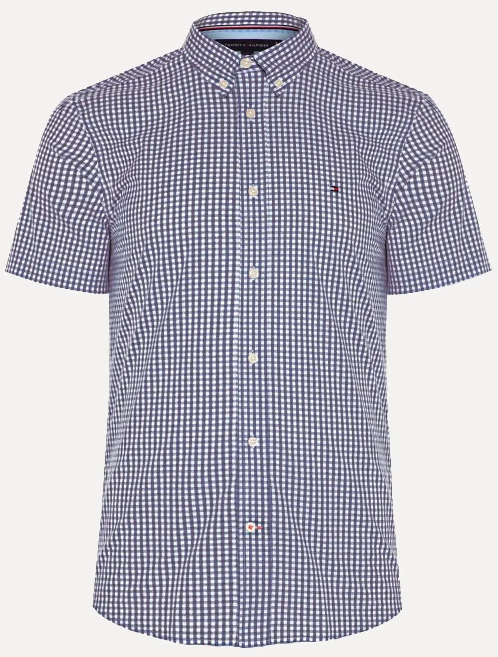 Camisa Tommy Hilfiger Masculina Manga Curta Xadrez Gingham Branca/Marinho