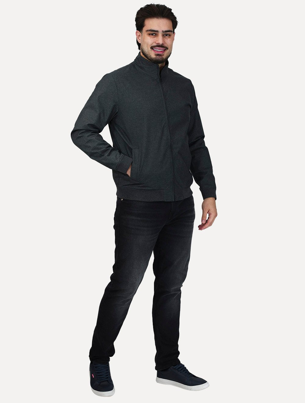 Jaqueta Aramis Masculina Bomber Dupla Preta/Chumbo