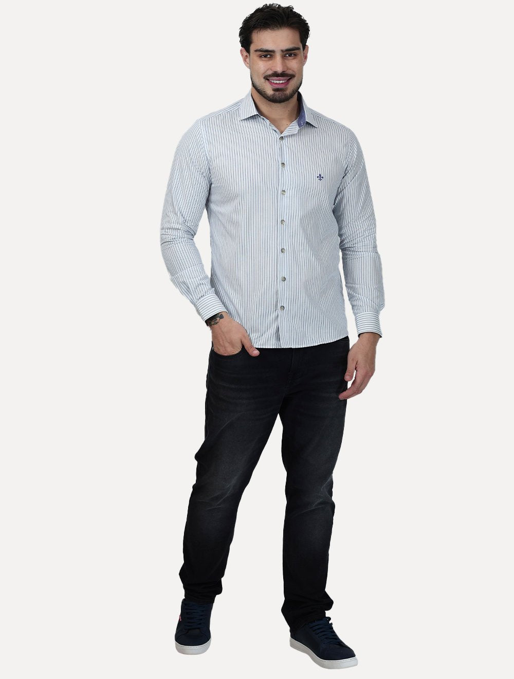 Camisa Dudalina Masculina Slim Fit Superfine Cotton Listrada Branca