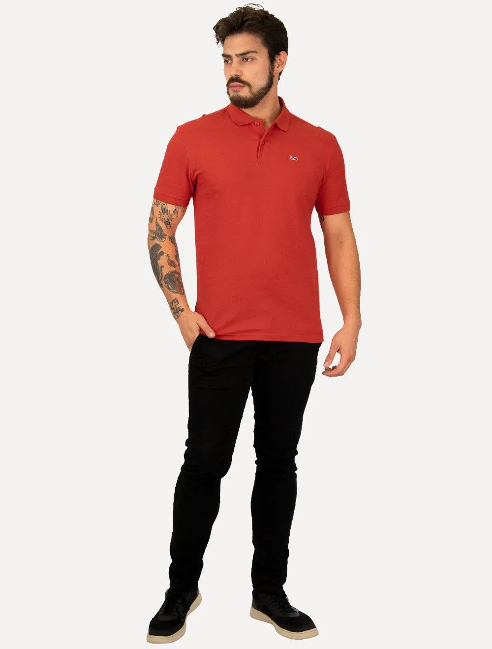 Polo Tommy Jeans Masculina Piquet Regular Placket Vermelha