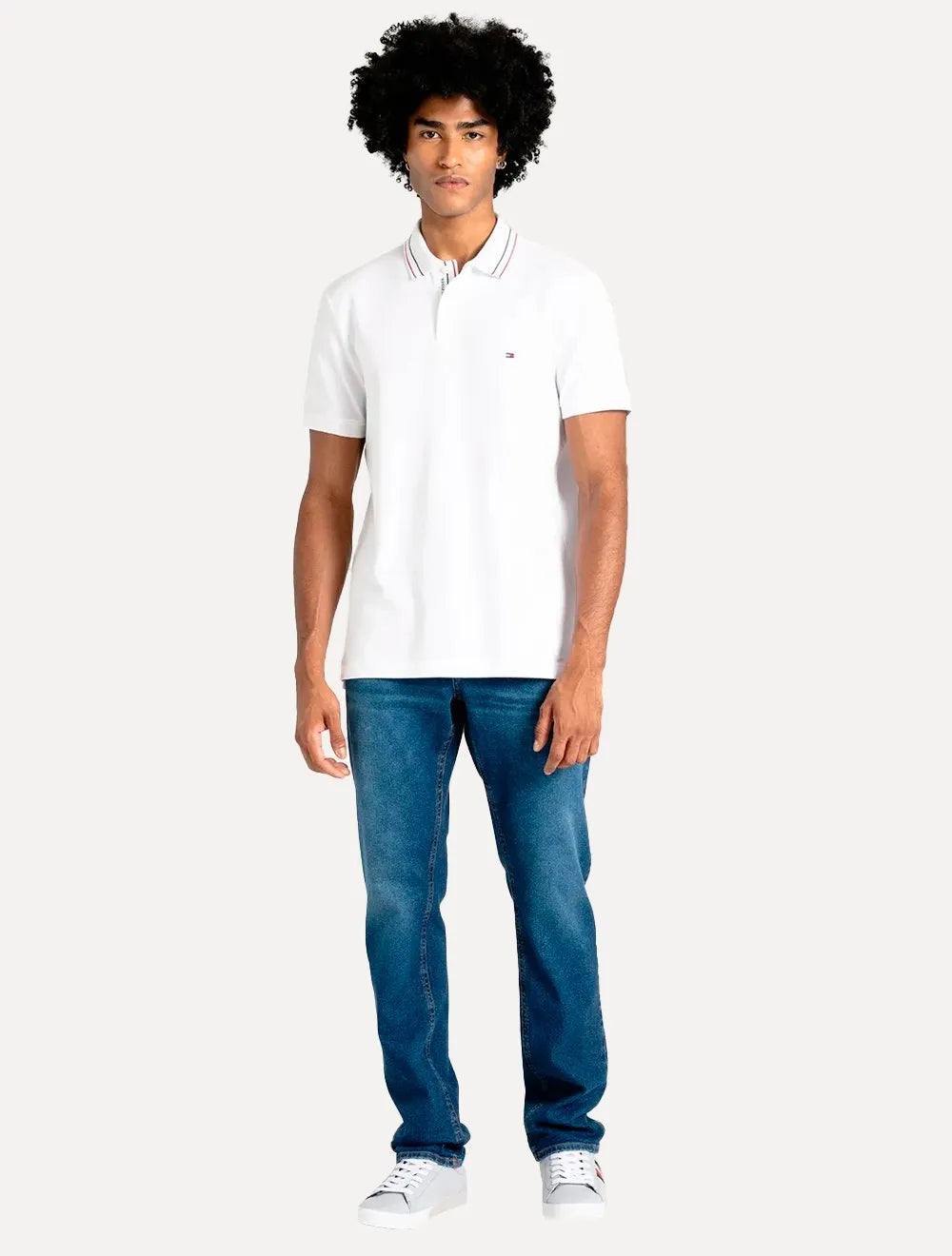 Polo Tommy Hilfiger Masculina Regular Placket Interest Branca