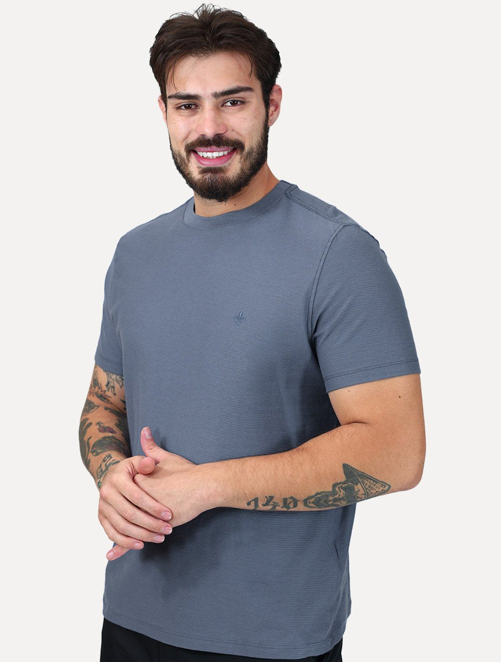 Camiseta Dudalina Regular Fit Jacquard Listras Azul Médio