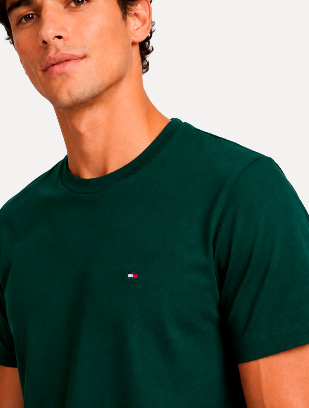 Camiseta Tommy Hilfiger Masculina Slim Fit Essential Stretch Verde Escuro