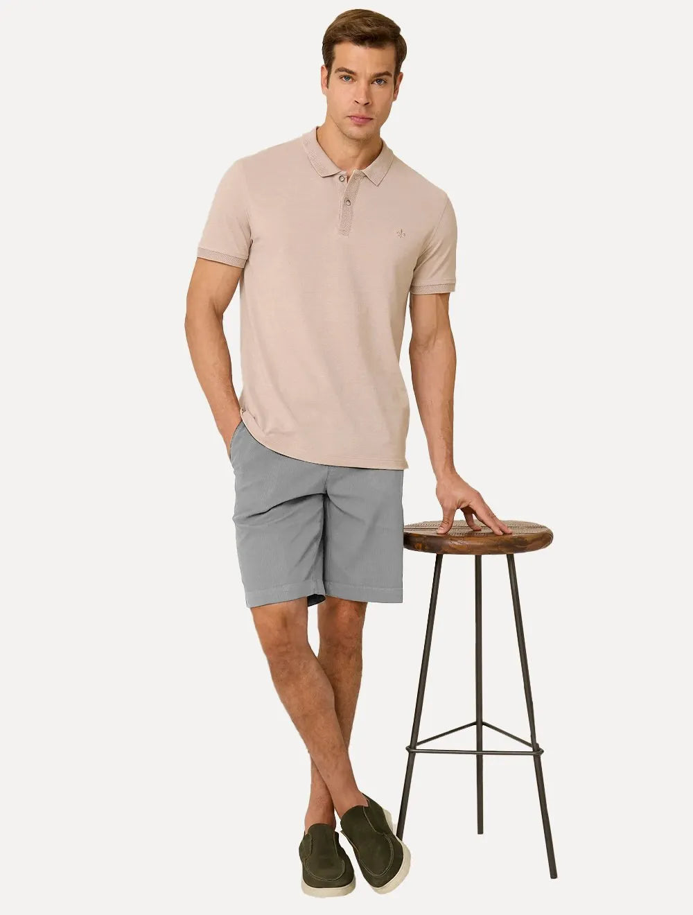 Bermuda Dudalina Masculina Sarja Right Textura Cinza Claro