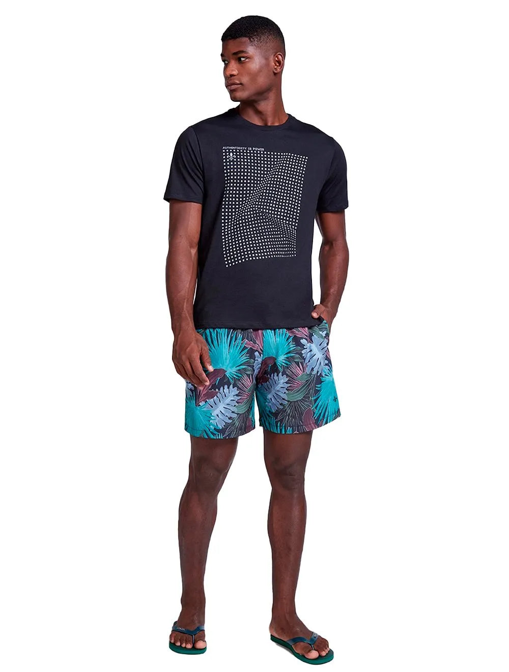 Short Dudalina Masculino D'Água Floral Print Azul Verde