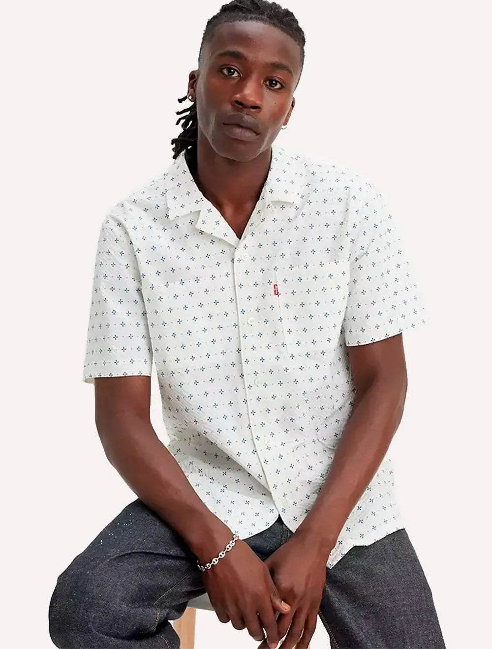 Camisa Levis Masculina Manga Curta Camp Texture Branca