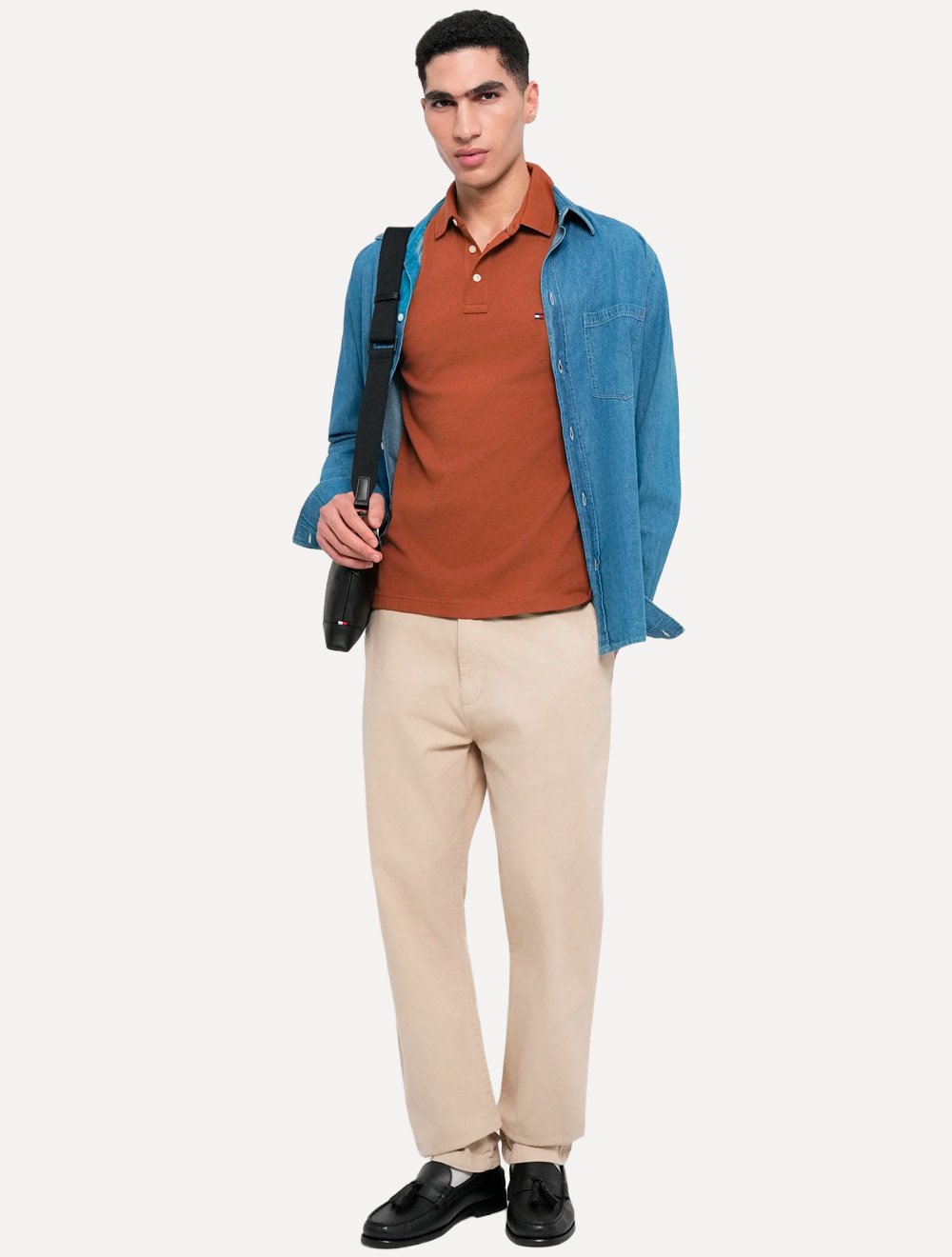 Polo Tommy Hilfiger Masculina Slim Piquet 1985 Laranja Escuro