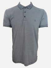 Polo Dudalina Masculina Malha Mini Stripes Azul Marinho