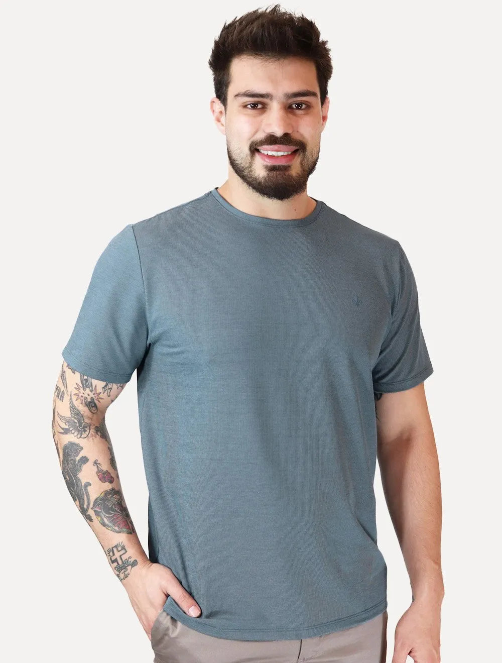 Camiseta Dudalina Masculina Regular Malha Listrada Black Azul Escuro