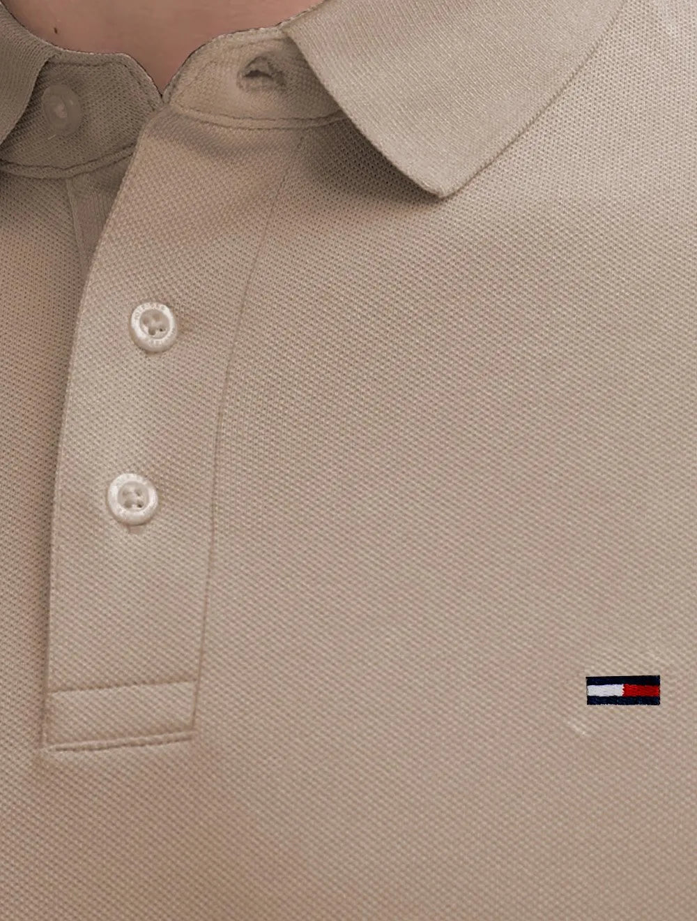 Polo Tommy Hilfiger Masculina Piquet Regular Placket Marrom Claro