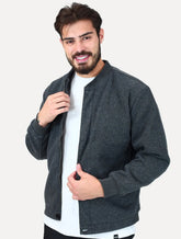 Jaqueta K&J Black Masculina Flanelada Bomber Cool Wool Cinza Escuro Mescla