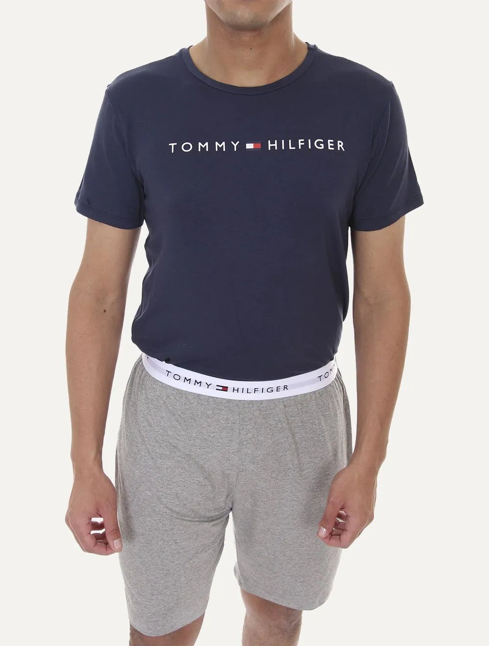 Pijama Tommy Hilfiger Masculino Manga Curta Short Essentials Set Marinho/Cinza