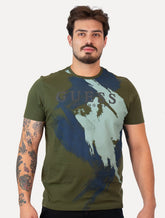 Camiseta Guess Masculina Watercolor Grunge Verde Militar