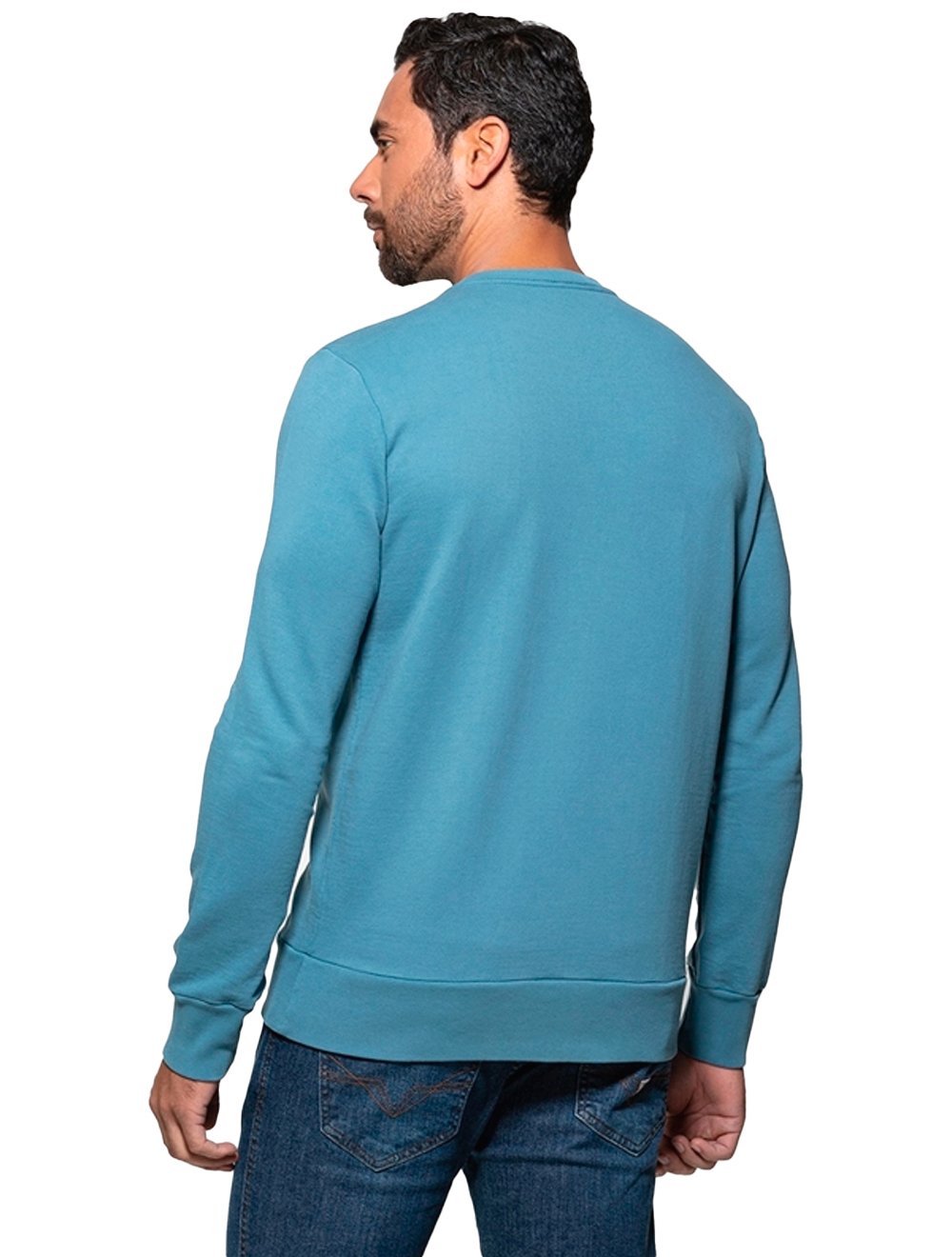 Moletom Guess Masculino Crewneck Triangle Logo Azul Médio