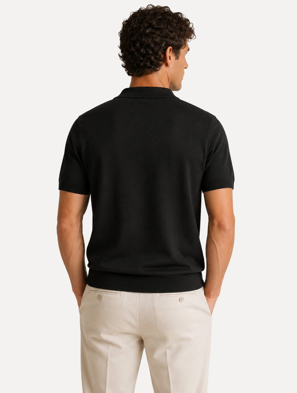Polo Dixen Masculina Tricot Viscose Texturizada Manga Curta Preto