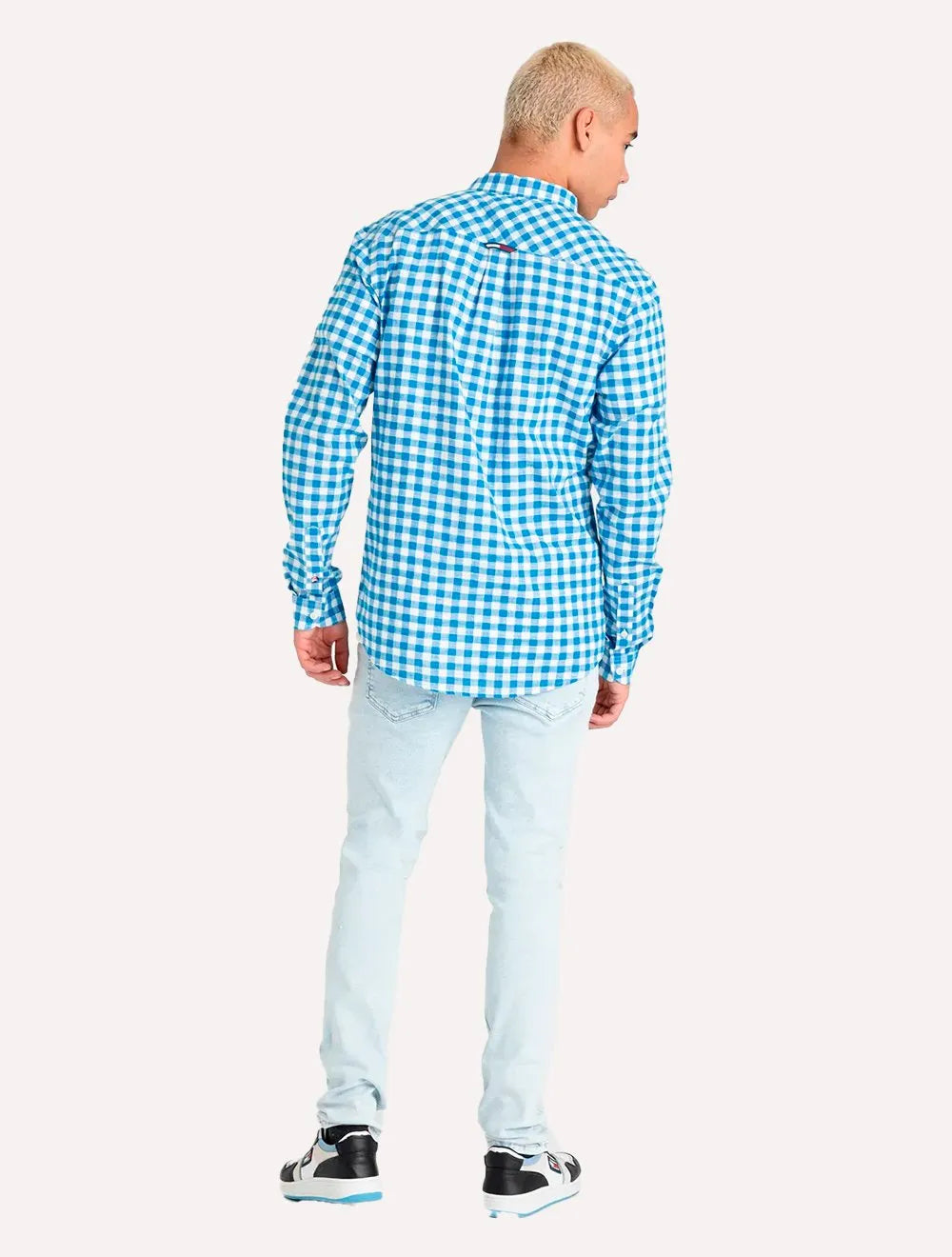 Camisa Tommy Jeans Masculina Xadrez Essential Branca/Azul