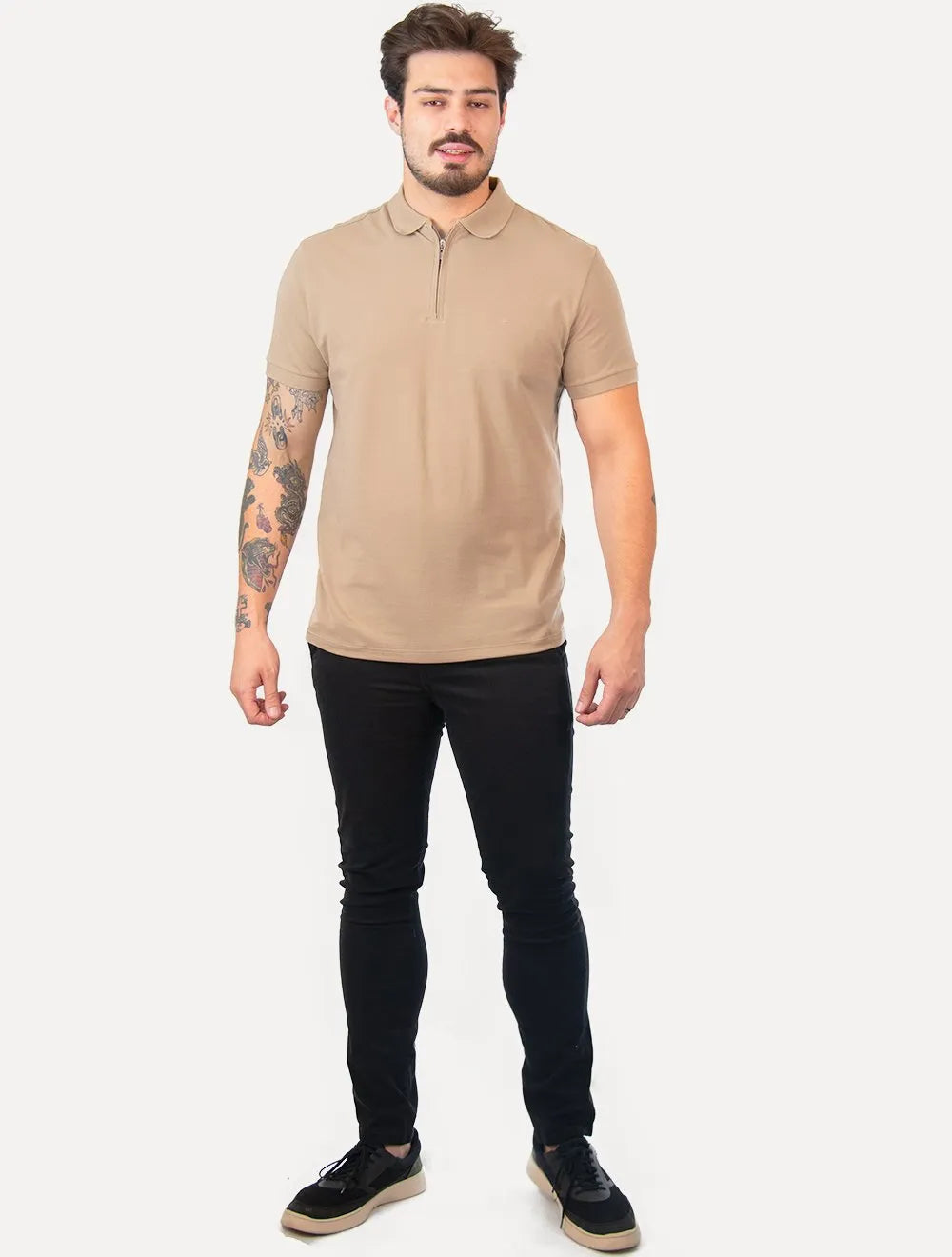 Polo Aramis Masculina Piquet Ziper All Khaki Cáqui